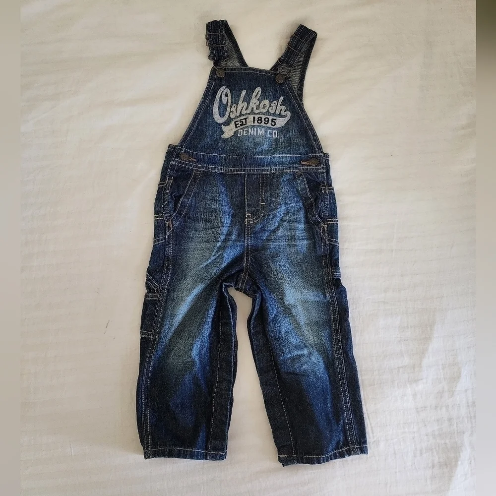 Oshkosh B'gosh Toddler Carpenter Style Baggy Denim Overalls size 18-24 Months